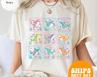 Shark Tropical Ocean Sweatshirt, Vintage Shark Species Hoodie, Coastal Beach Pullover, Shark Lover Gift, Aquarium Gift