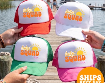 Gorra de camionero personalizada para el lago, gorra personalizada para viajes de verano, gorra retro para el equipo del lago, gorra para vacaciones familiares y cumpleaños.