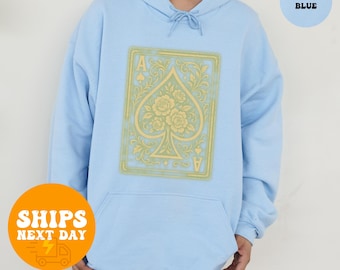 Sudadera con capucha As de Picas: Sudadera con gráfico de cartas vintage
