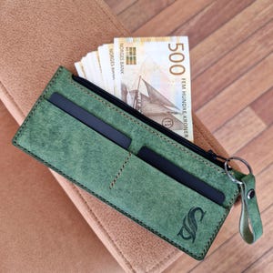 Leather wallet card holder vegetable tanned