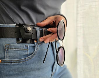 Leren zonnebrilhouderclip: riemaccessoire, handgemaakt in Noorwegen