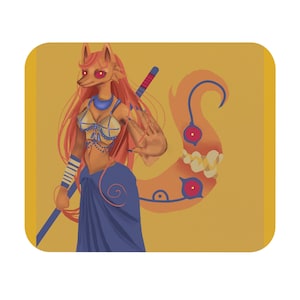 Exotic Fox Spirit Mouse Pad, Gamer Gift, Cute Desk Decor, Anime Style, Office Accessory, Unique Home Office Gift