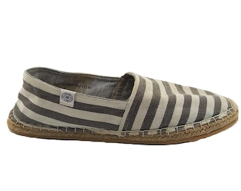 Espadrillas in tela a righe grigie vintage - Slip-on con suola in iuta, taglia 40
