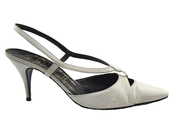 Paris Mode Vintage Weiße Slingback Pumps - Größe 37, Eco Leder Stilettos