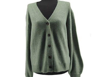 Vintage Grüne V-Neck Strickjacke, Weicher 80er Jahre Pullover