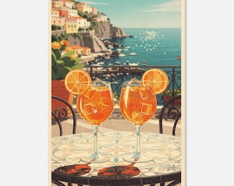 Poster Costiera Amalfitana – Aperol Spritz e stile italiano | Stampa artistica
