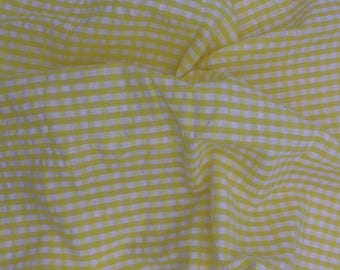 Tela de seersucker de cuadros vichy amarillos y blancos: 100 % algodón, 122 cm de ancho