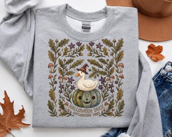 Cute Halloween Duck PNG, Cottagecore Fall Clipart, Witchy Duck Pumpkin PNG, Spooky Season T-Shirt Design, Autumn Mushroom Sublimation