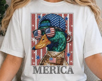 Funny 4th of July Duck PNG, Patriotic Mallard Duck ‘Merica Shirt Design, USA Flag Sunglasses Sublimation, Red White Blue Digital Download