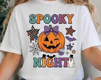 Retro Spooky Night PNG Sublimation Design, Halloween Pumpkin Ghost PNG, Groovy Halloween T-Shirt Design, Fall PNG Digital Download