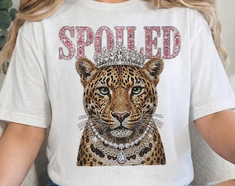 Spoiled Leopard PNG, Jeweled Crown, Diamond Necklace Sublimation Design (Digital Download)