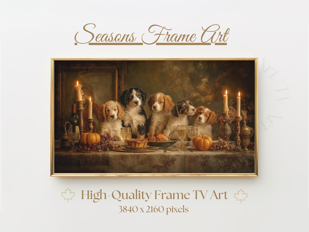 Photo inspiration: Picture Idea: Thanksgiving Puppy Feast Frame TV Art Puppies At Festive Turkey