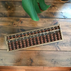 Japanese Abacus Soroban | Vintage 15-Column Abacus | Math Teacher Gift | 1972 Japanese Decor | Soroban with Red Beads
