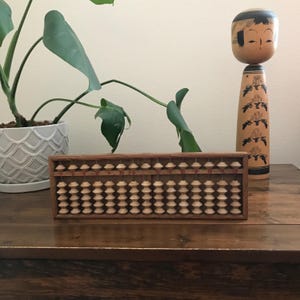 Vintage Japanese Soroban, 15-Column Wooden Abacus with Red Kanj, Mid Century Japan Math Tool, Minimalist Desk Decor, Gift for Collectors