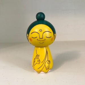 Handmade Buddha Statue, Kokeshi Doll, Japanese Wooden Figurine, Lucky Charm, Healing Decor, Zen Statue, Buddha Statue Indoor, Zen Gifts