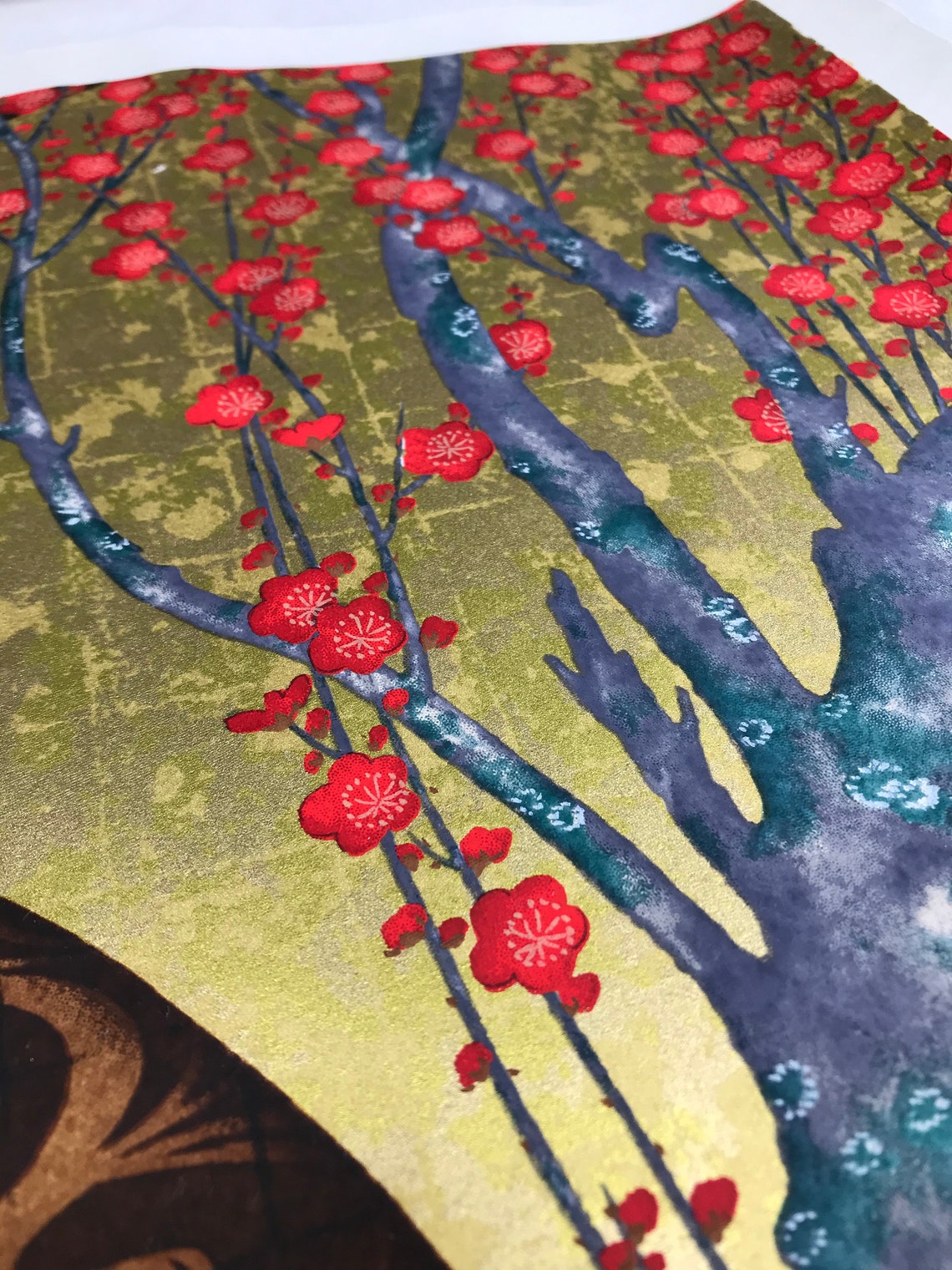 Japanese Wall Art Red and White Plum Blossoms Silkscreen Etsy