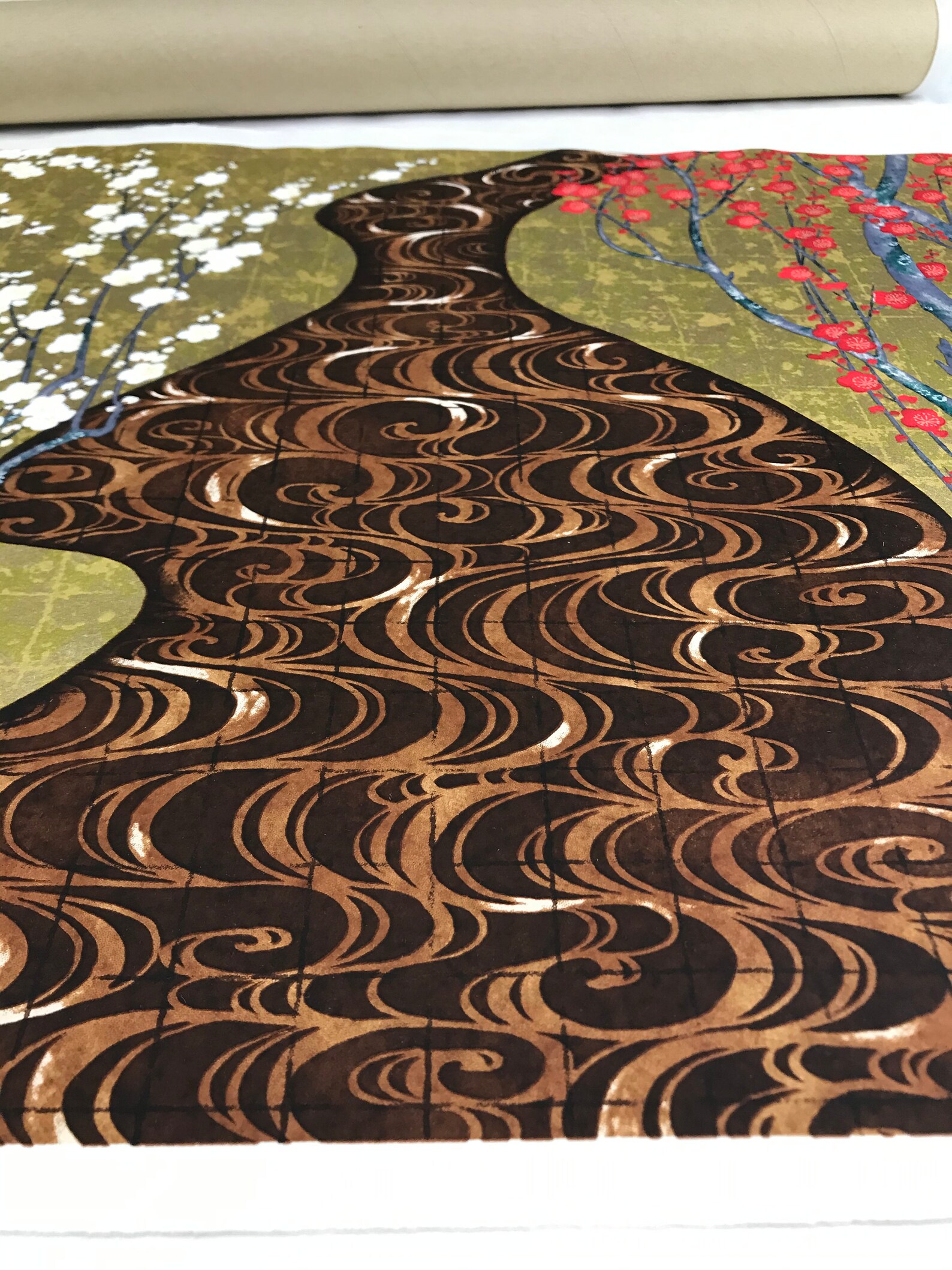 Japanese Wall Art Red and White Plum Blossoms Silkscreen Etsy