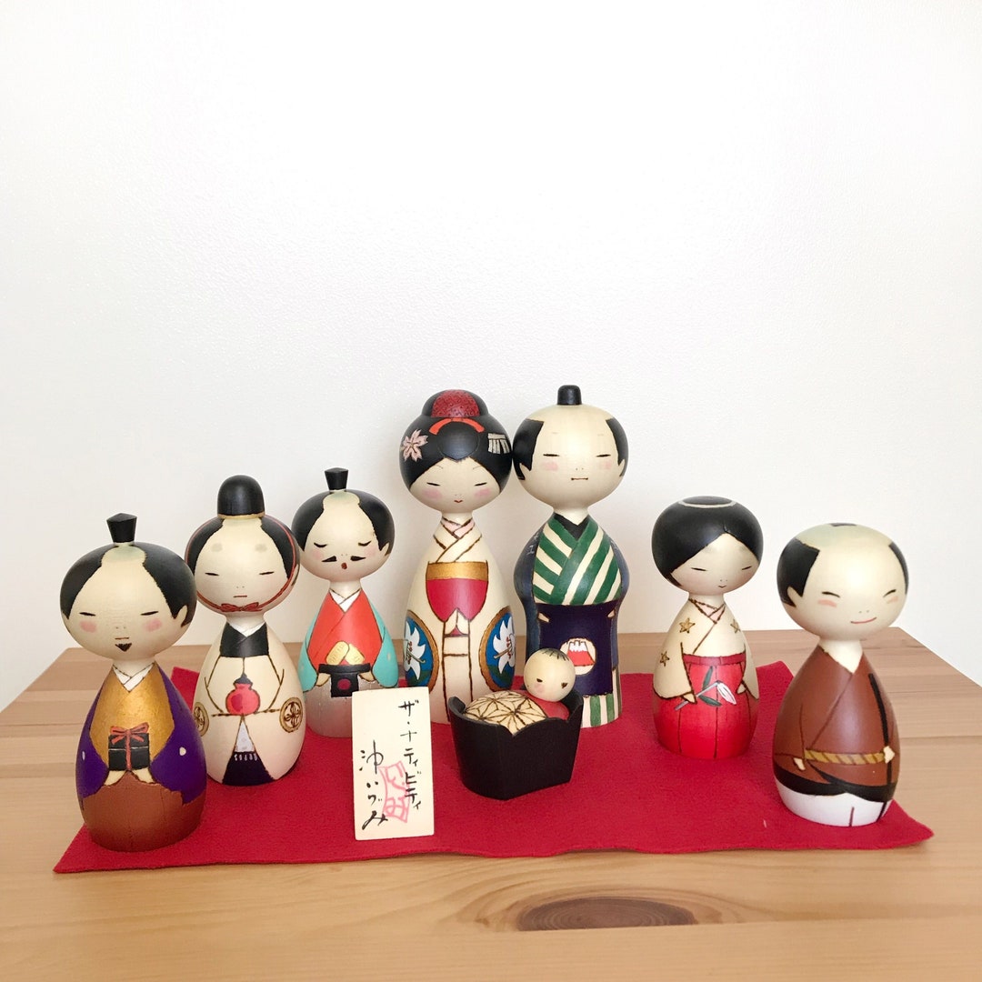Japanese Nativity Set, Kokeshi Dolls Nativity Set, Nativity Scene