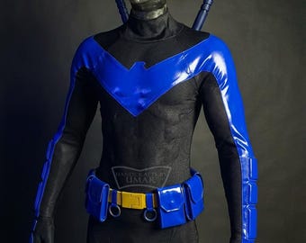 Nightwing Inspired Cosplay Costume | Blue and Black Superhero Bodysuit with Mask and Utility Belt DC Style Suit