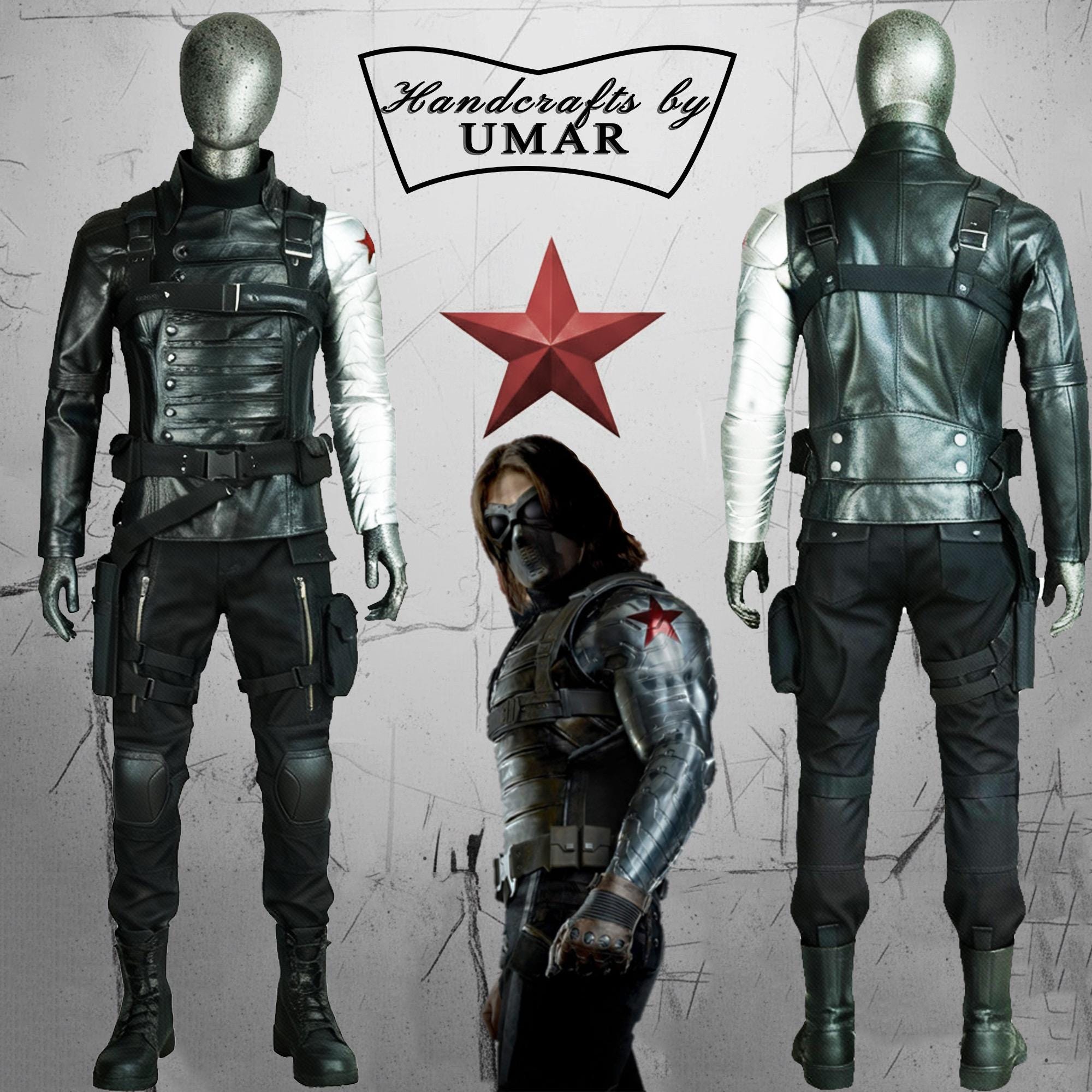 winter soldier fancy dress Costume | Bucky Barnes Cosplay | Custom Handmade Leather Suit by Handcrafts by Umar atr_color-beige Fold Over Tube Dress COLOR:Gold quality materials like PU