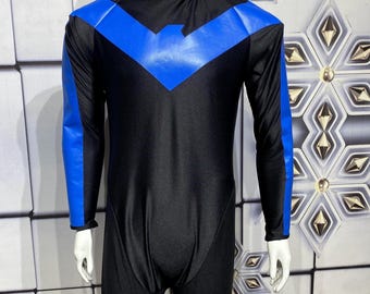 Nightwing Cosplay Costume: Blue and Black Body Suit, Custom Sized