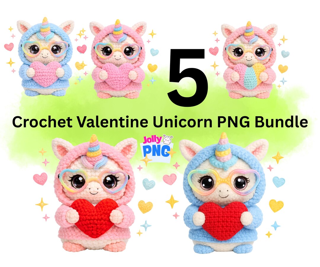 Kawaii Crochet Unicorn PNG Bundle | Cute Plushie Clipart | Rainbow ...