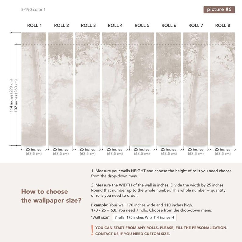 Moody Woodland Wallpaper for Bathroom | Neutral Forest Wall Mural | Powder Room Decor image 6