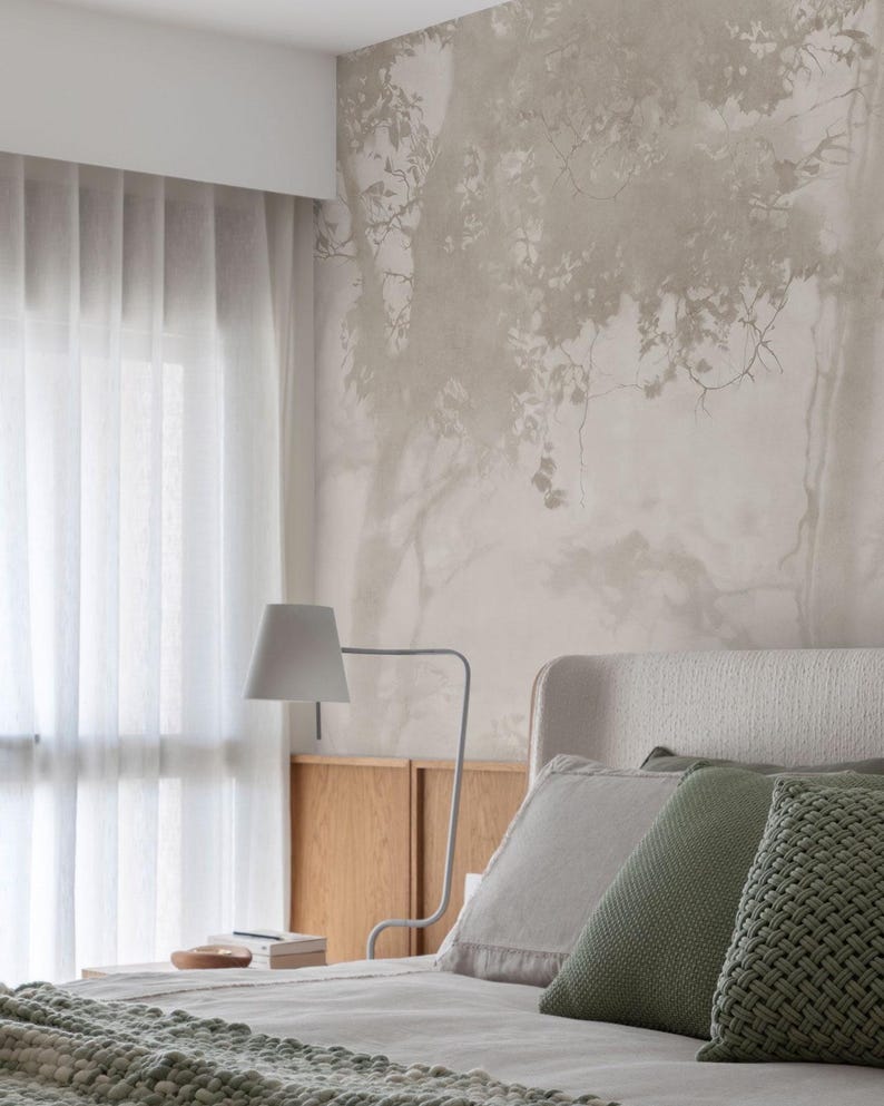Moody Woodland Wallpaper for Bathroom | Neutral Forest Wall Mural | Powder Room Decor image 9