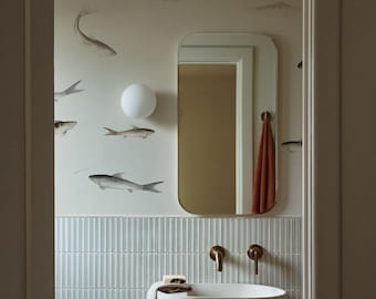 Fish bathroom wallpaper, waterproof peel and stick wall mural, coastal ocean washroom decor, removable vinyl wallpaper, 5-152K color 1
