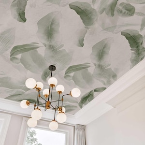 Tropical Ceiling Wallpaper – Green Leaf 5th Wall Mural, Peel and Stick, Statement Ceiling Decor, 5-163-2