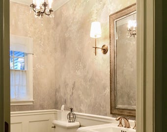 Bathroom wallpaper waterproof - Elegant botanical leaf design, neutral beige wall mural roll, 5-153K color 1