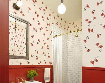 Bathroom Wallpaper Waterproof | Red Poppy Floral Wall Covering | Washable Moisture Resistant Wallpaper for Bathroom Walls, 5-177 color 1