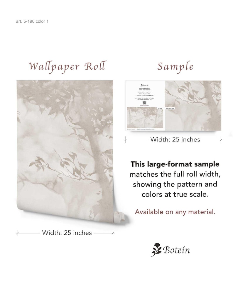 Moody Woodland Wallpaper for Bathroom | Neutral Forest Wall Mural | Powder Room Decor Sample