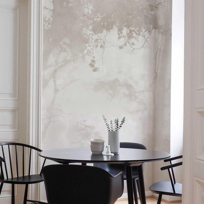 Moody Woodland Wallpaper for Bathroom | Neutral Forest Wall Mural | Powder Room Decor image 8