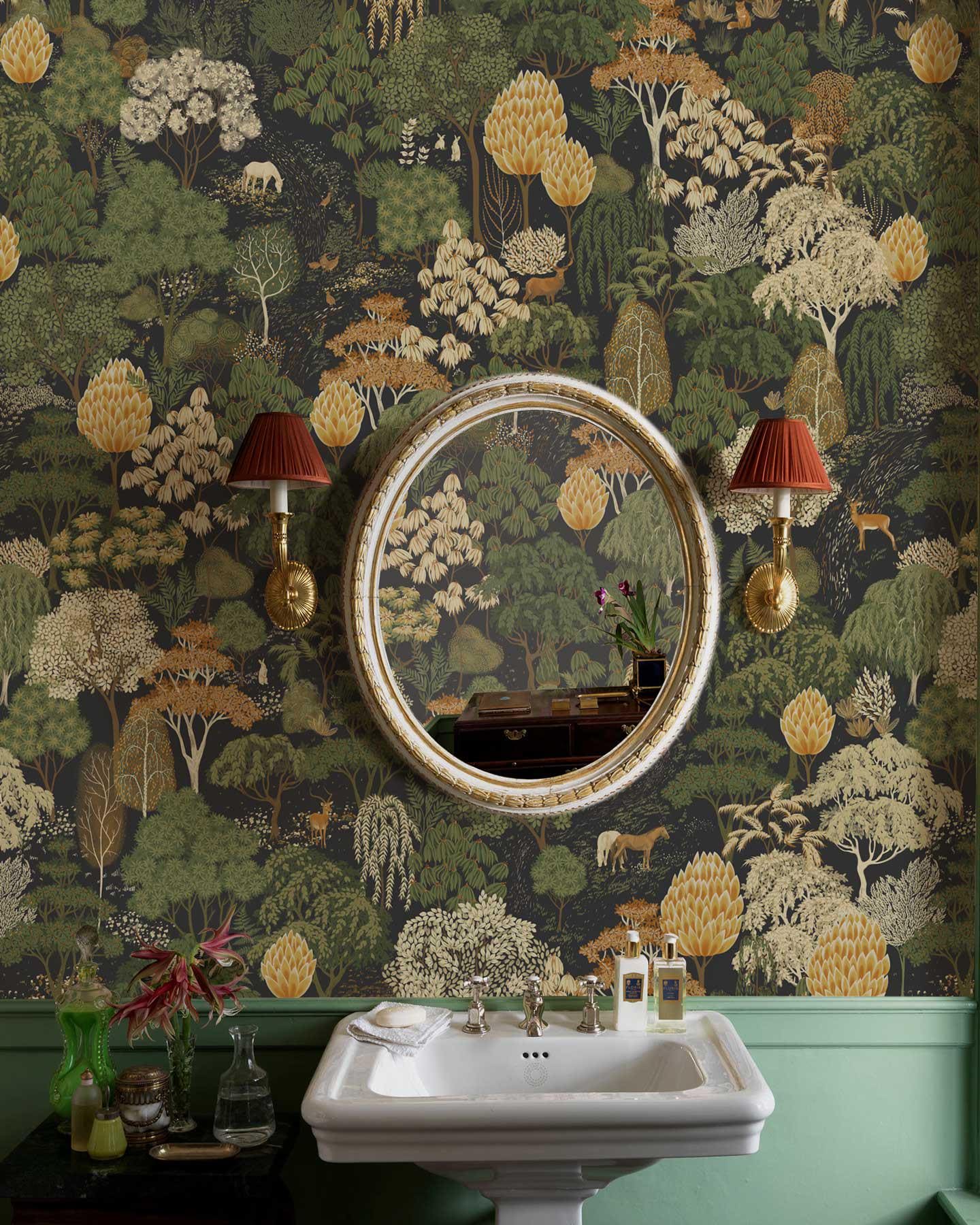 Dark Botanical Forest Wallpaper – Statement Nature Pattern for Bathroom ...