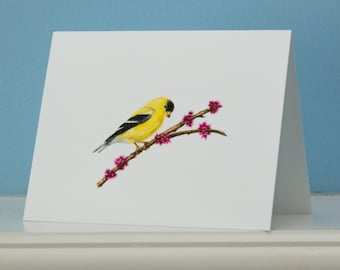 Goldfinch on an Eastern Redbud Branch Note Card