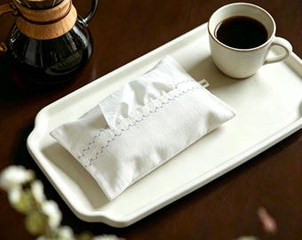 Soporte para pañuelos de lino Wabi Sabi bordado, decoración minimalista para el hogar, regalo