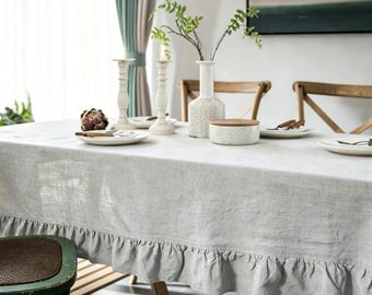 Mantel de lino de lujo de color liso, funda de lino con volantes para mesa de centro y bodas.
