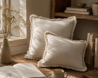 Funda de almohada de lino suave / Funda de almohada de lino lavado / Decoración de cama minimalista / Funda de almohada neutra estilo rústico / Estilo misterioso