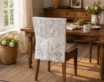 Funda de encaje para respaldo de silla, elegante funda con volantes para silla de comedor, decoración vintage para silla de granja, funda para silla de comedor de boda