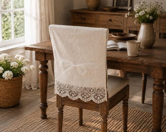Funda de encaje para respaldo de silla con borde de volantes de algodón, funda de doble capa para silla, decoración romántica para sillas de comedor de estilo rústico, funda para silla de boda.