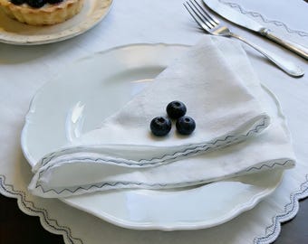 Servilletas de algodón francesas bordadas, servilletas de tela con borde festoneado, elegante decoración de mesa para bodas.