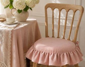 Cojín de lino con volantes para silla, funda suave para silla francesa, decoración acogedora y neutra para el hogar.