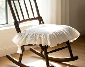Cojín blanco con volantes para mecedora – Cojín de lino para asiento