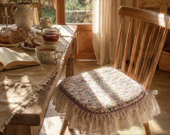 French Country Horseshoe Chair Cushion | Floral Ruffle Seat Cushion | Dining Chair Pad | Farmhouse Chair Cushion |  All Season Seat Pad