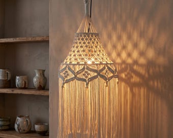 Macrame Pendant Lampshade, Boho Woven Light Shade for Bedroom, Nordic Fringe Ceiling Decor, Housewarming Gift