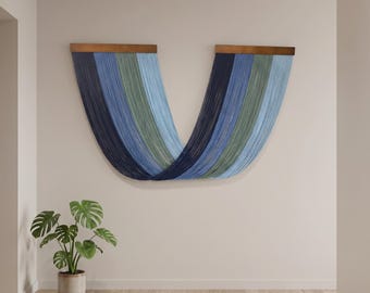Fiber Wall Hanging, Gradient Fringe Wall Decor, Boho Textile Art for Living Room or Bedroom