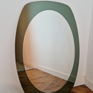 1960s 1970s vintage italian mid-century bottle glass colour framed oval wall mirror