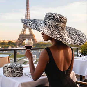 Oversized Snake Print Sun Hat with Matching Bag | Wide Brim UV Protection Summer Hat | Cotton Stylish Visor