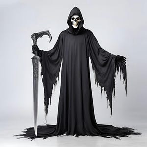 Grim Reaper Halloween Costume – Scary Skeleton Hooded Robe with Scythe, Adult Gothic Death Outfit for Party & Cosplay